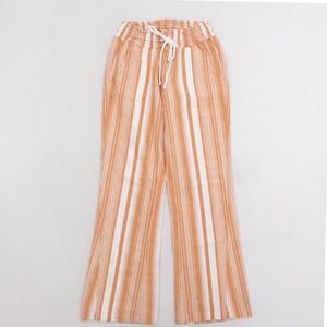 ROXY Oceanside Women's Orange White Stripe Linen Blend Wide Leg Pants Size Small